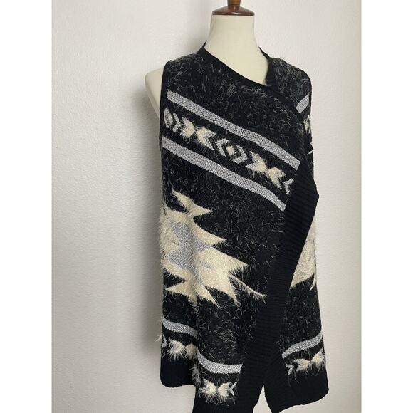 BCBGMaxAzria Sweater Vest Open Front Multicolor Print Knit Asymmetric - Picture 7 of 13